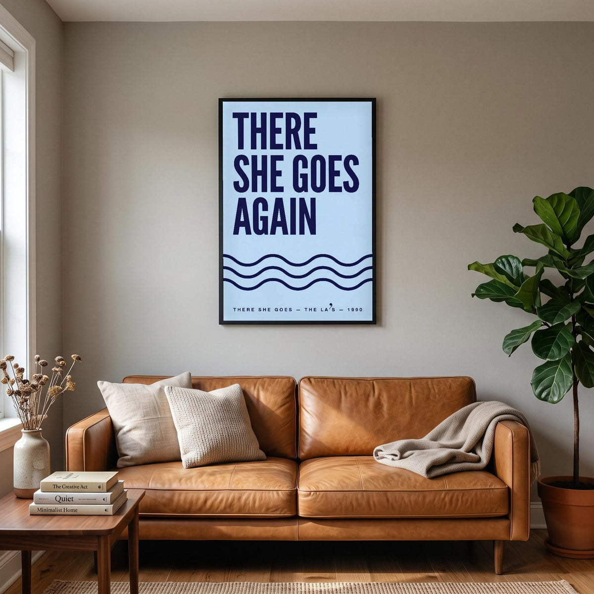 There She Goes Lyrics Print hanging on a living room wall