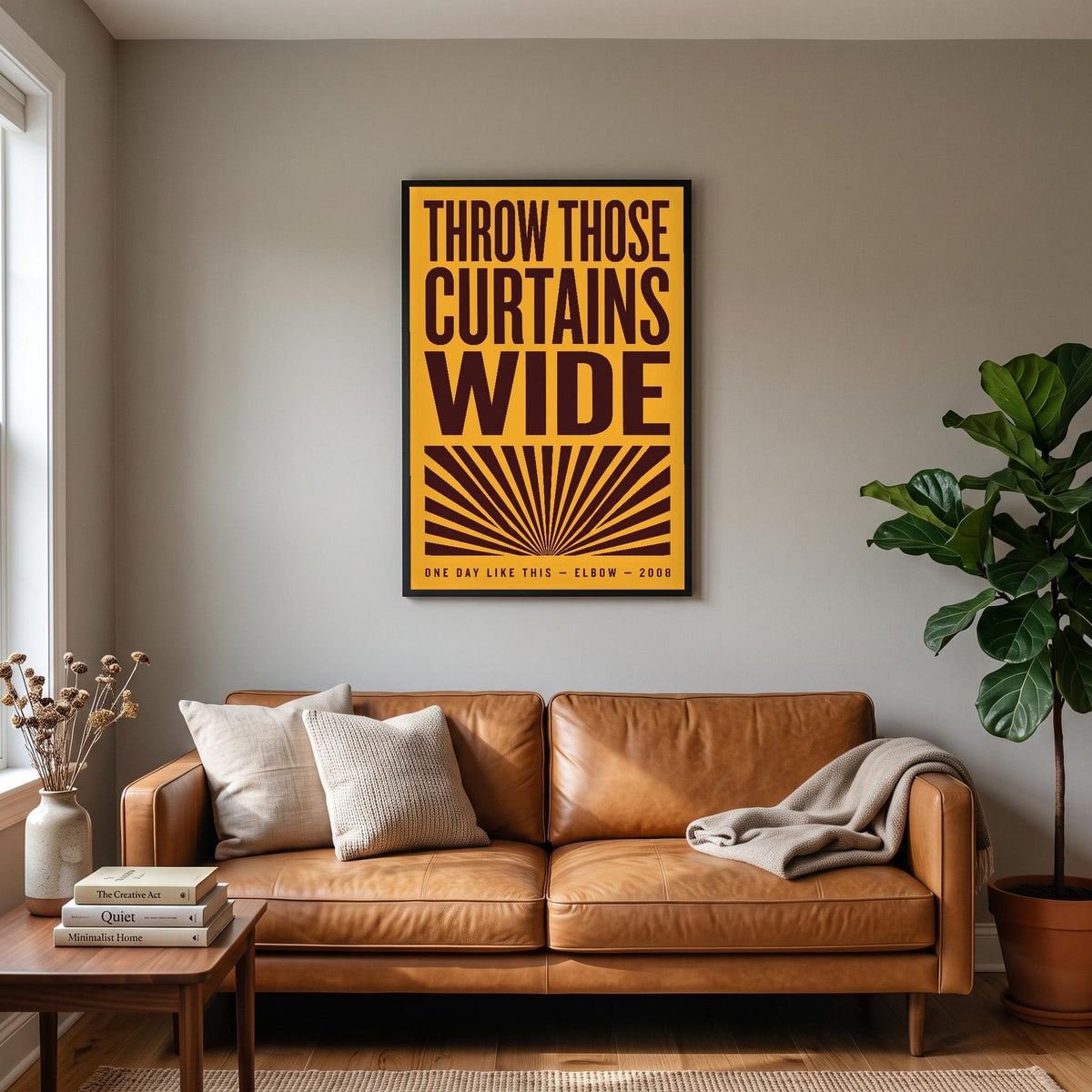 One Day Like This Lyrics Print hanging on a living room wall