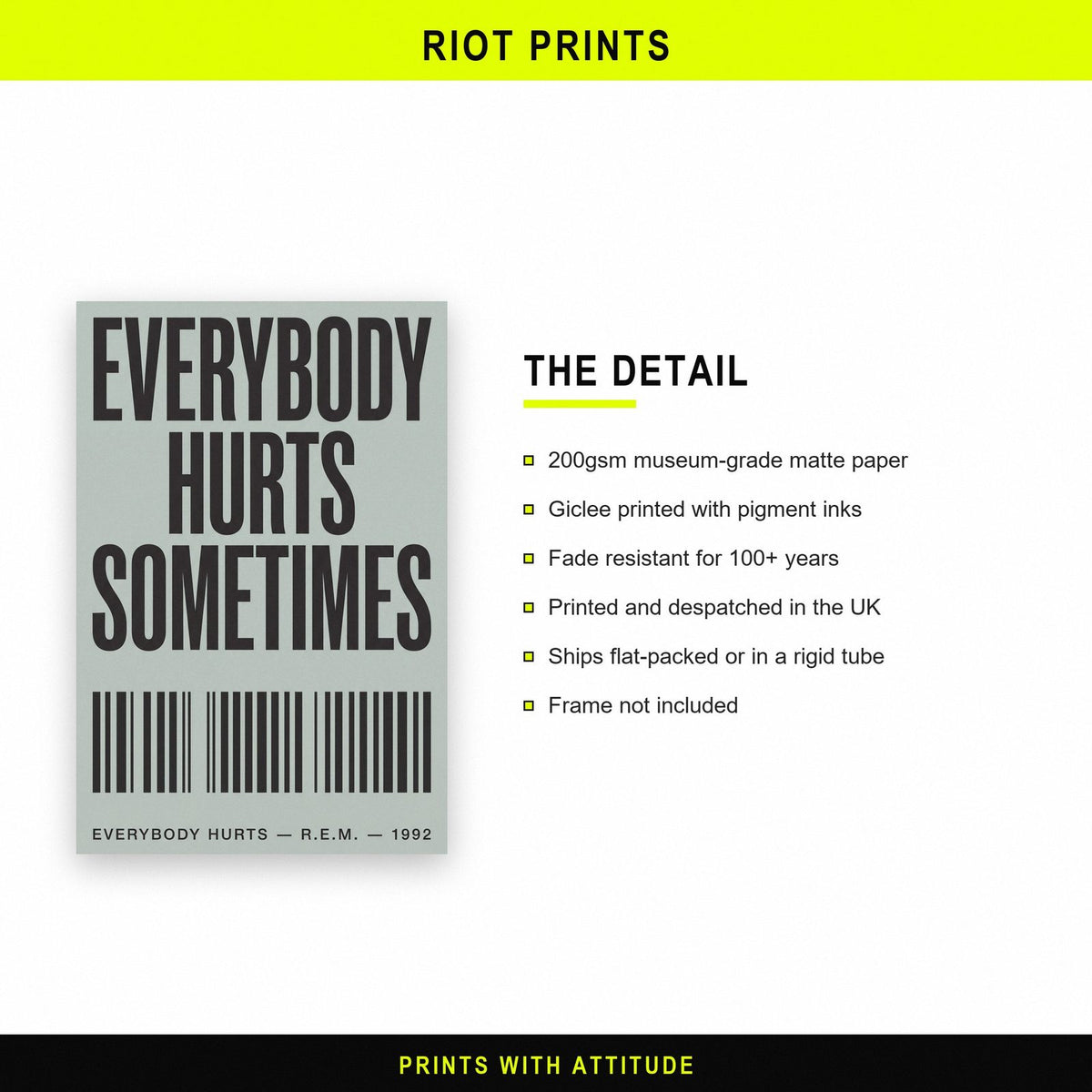 Everybody Hurts Lyrics Print paper and printing specification