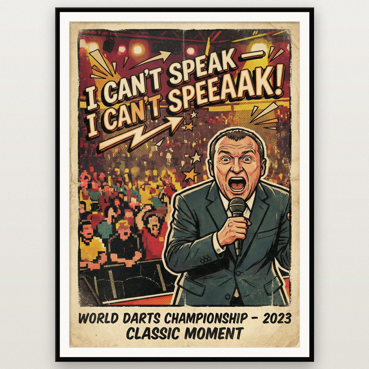 Iconic Darts Poster shown in a black frame