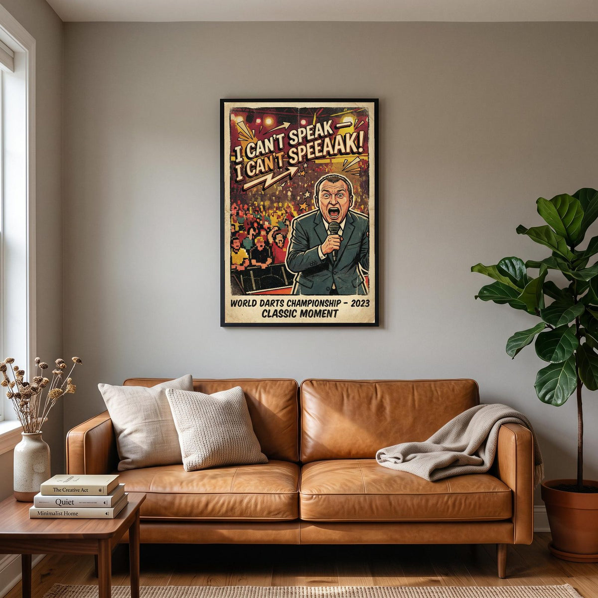 Iconic Darts Poster hanging on a living room wall