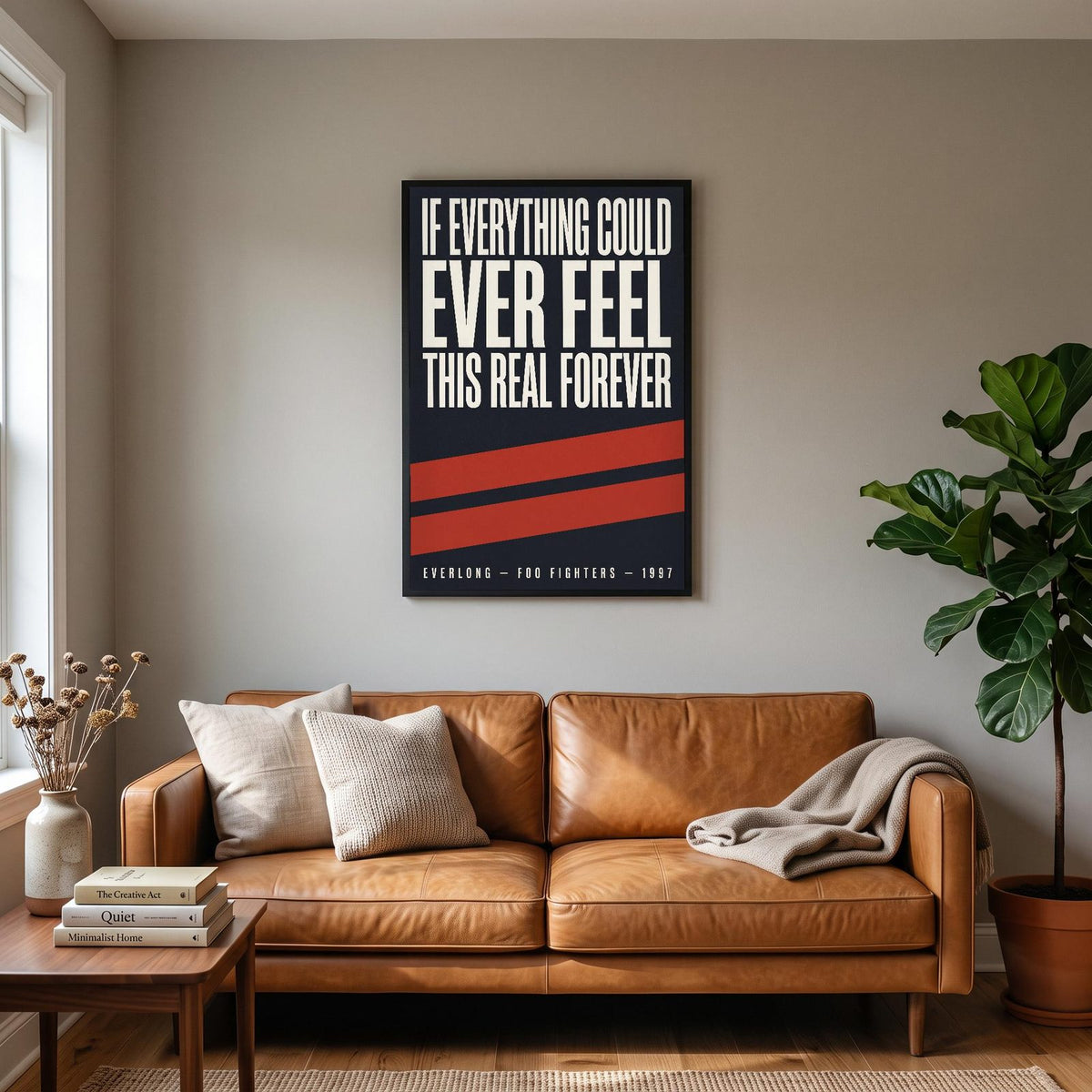 Everlong Lyrics Print hanging on a living room wall