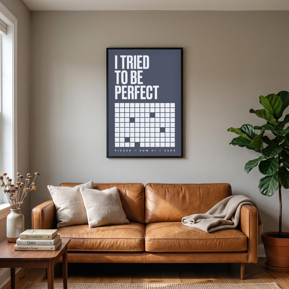 Pieces Lyrics Print hanging on a living room wall