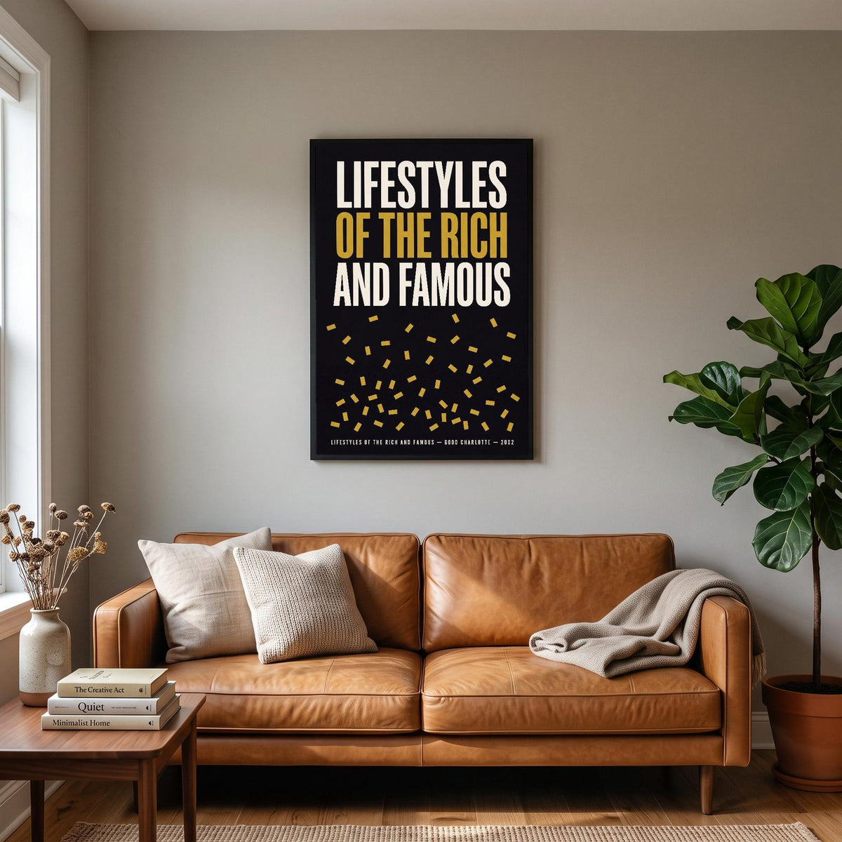 Lifestyles Of The Rich And Famous Lyrics Print hanging on a living room wall