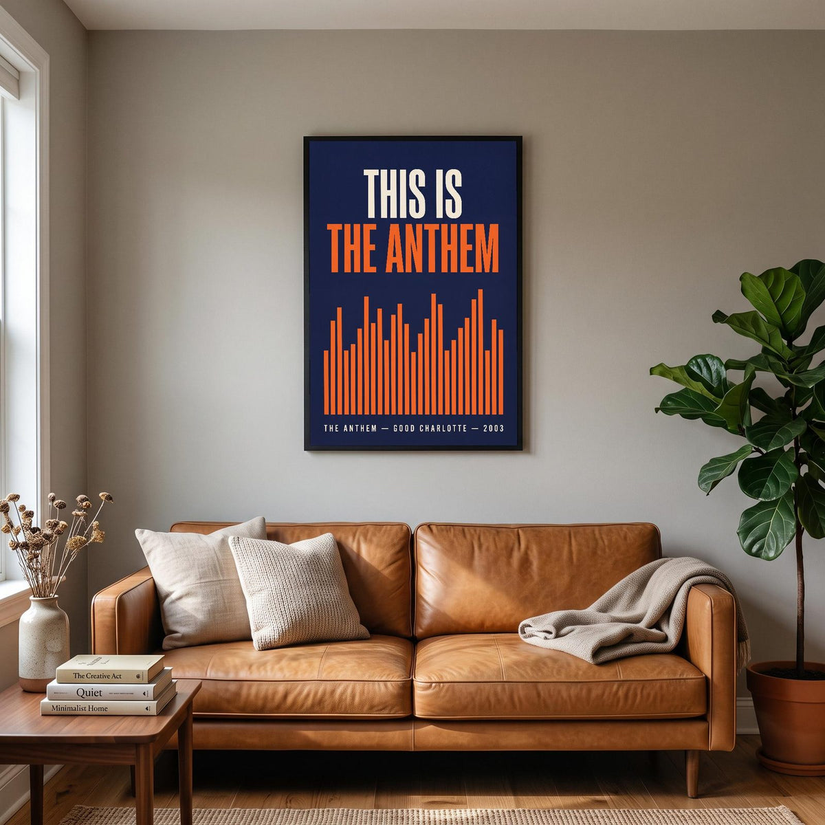 The Anthem Lyrics Print hanging on a living room wall