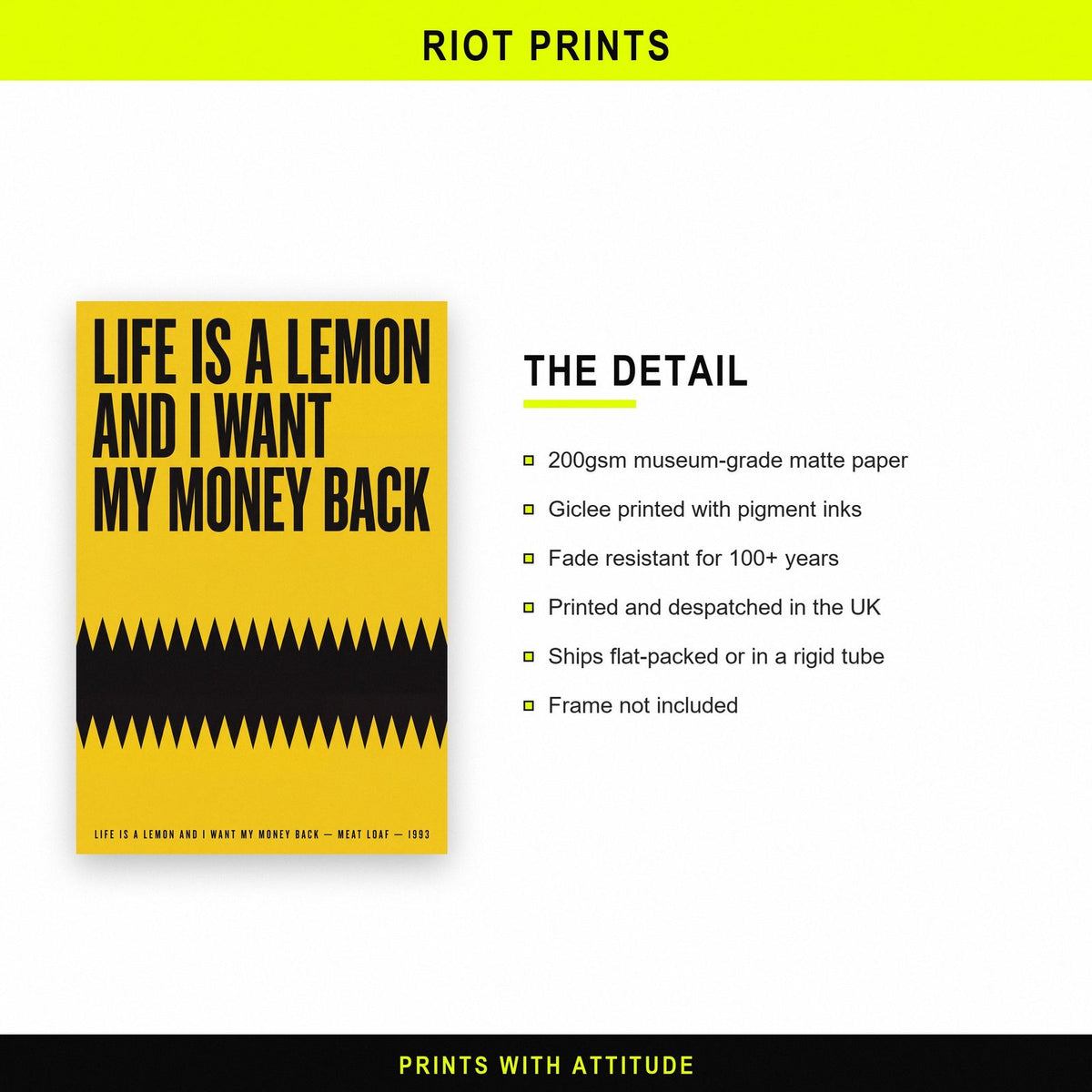 Life Is A Lemon Lyrics Print paper and printing specification