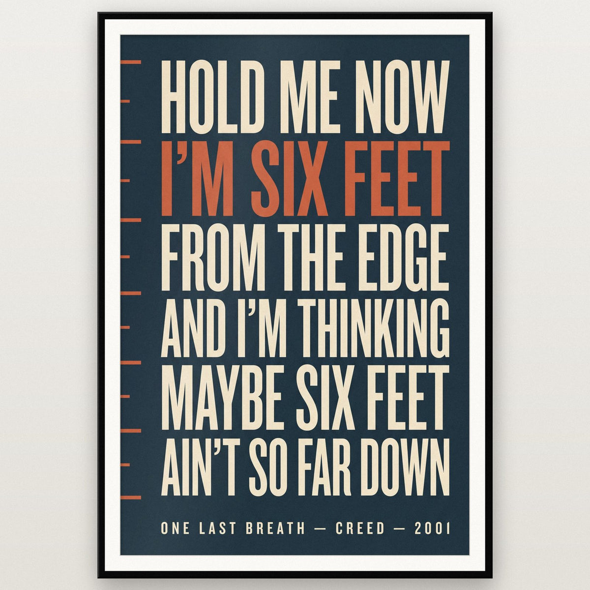 One Last Breath Lyrics Print shown in a black frame