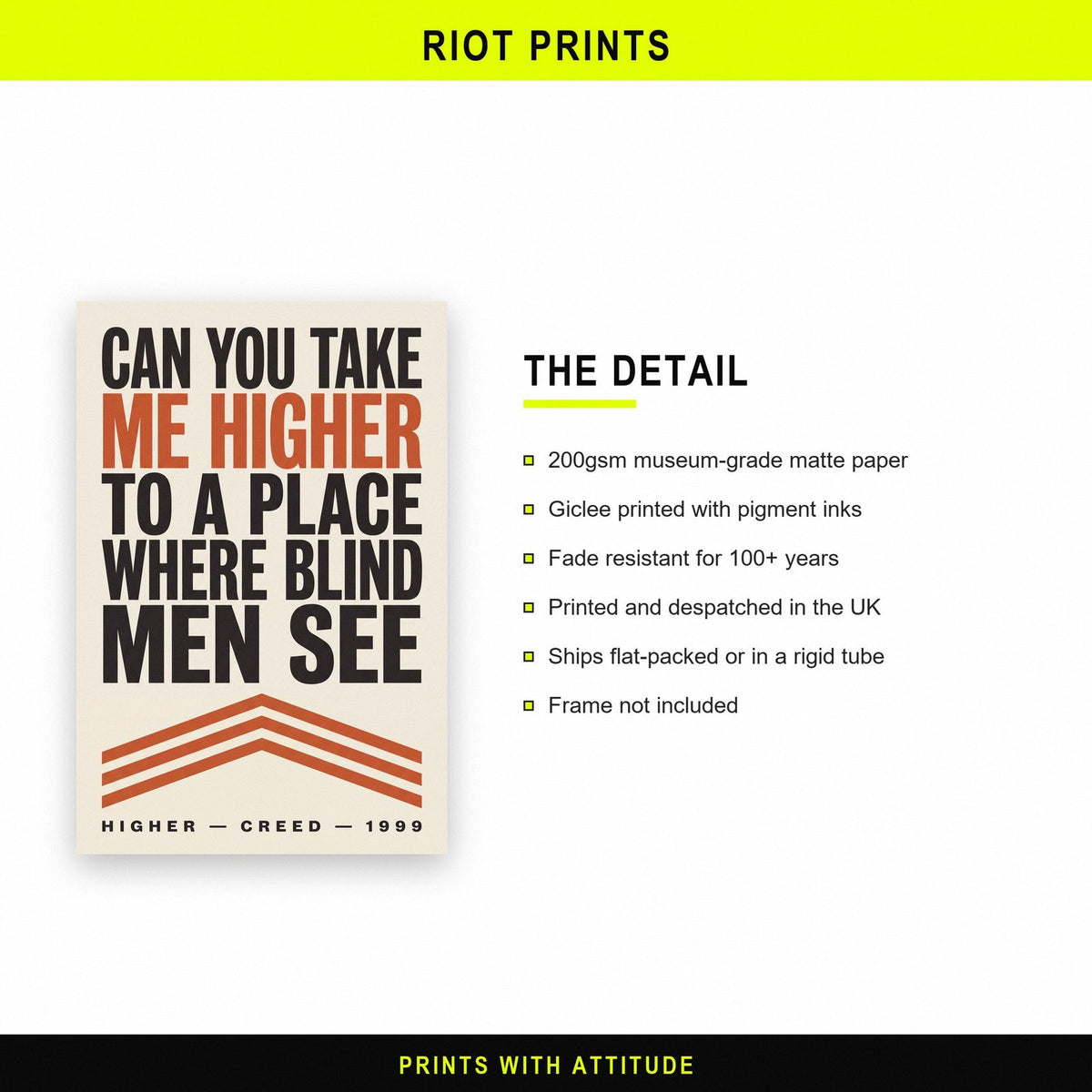 Higher Lyrics Print paper and printing specification