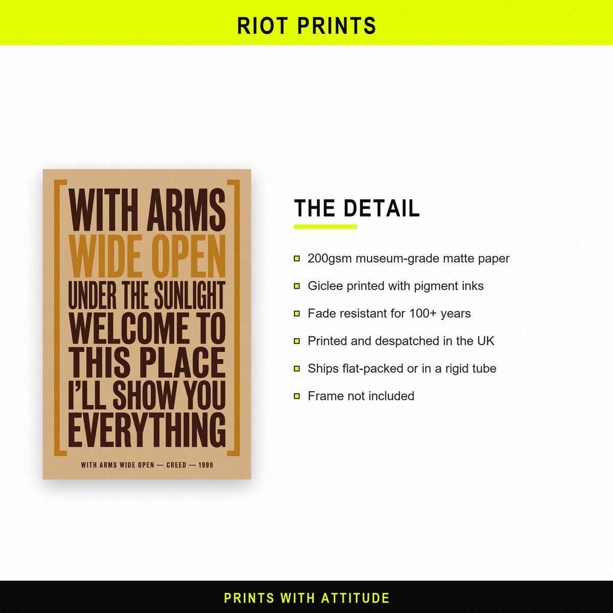 With Arms Wide Open Lyrics Print paper and printing specification
