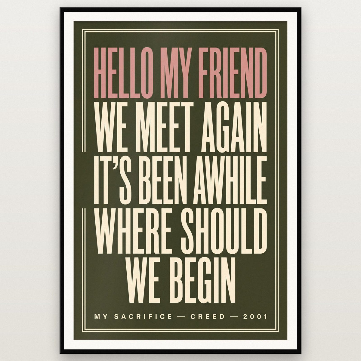 My Sacrifice Lyrics Print shown in a black frame