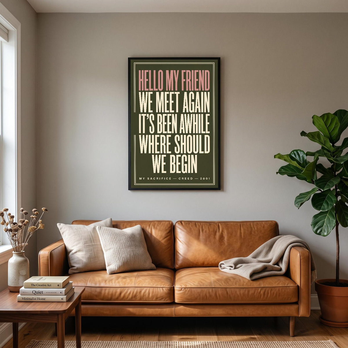 My Sacrifice Lyrics Print hanging on a living room wall