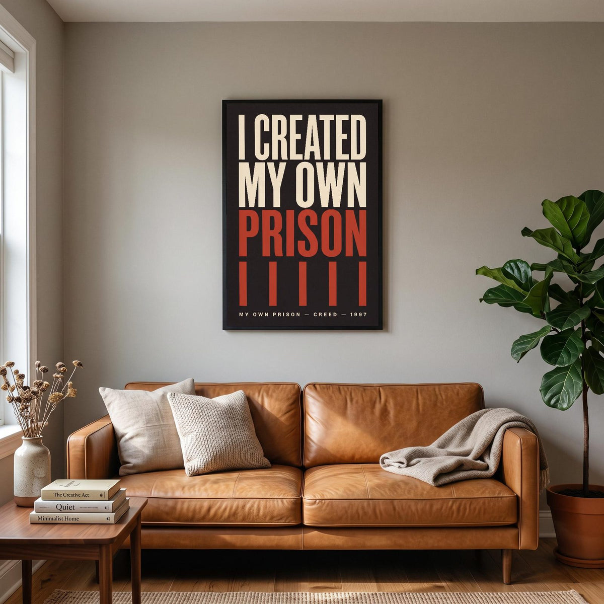My Own Prison Lyrics Print hanging on a living room wall