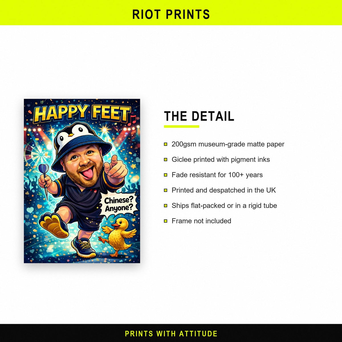 Happy Feet Darts Poster paper and printing specification