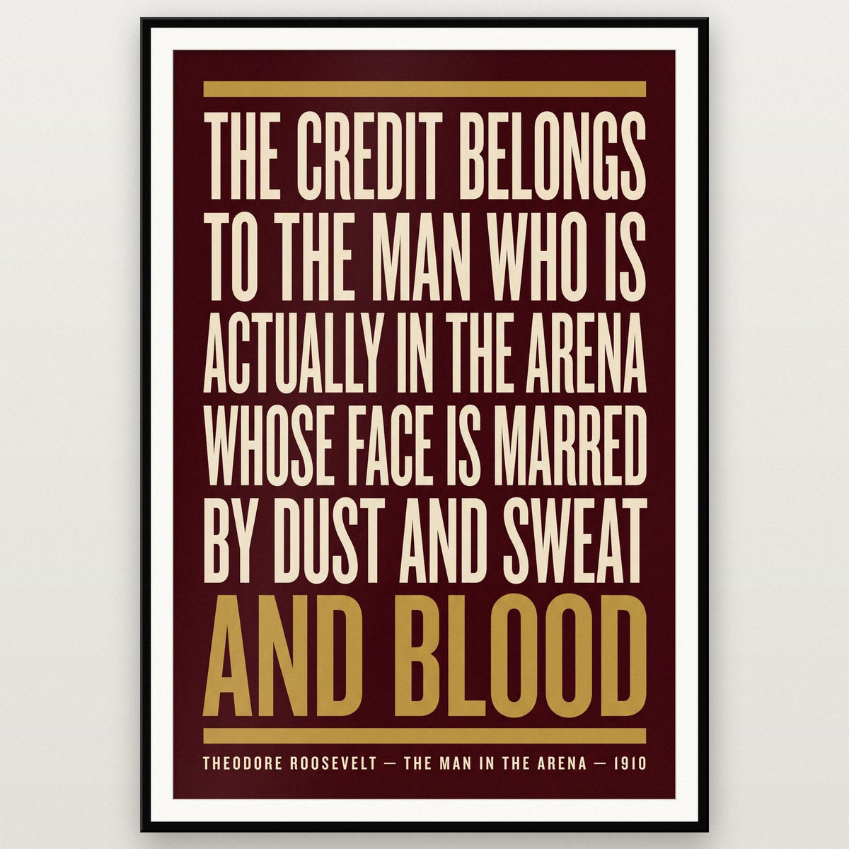 Man In The Arena Print shown in a black frame