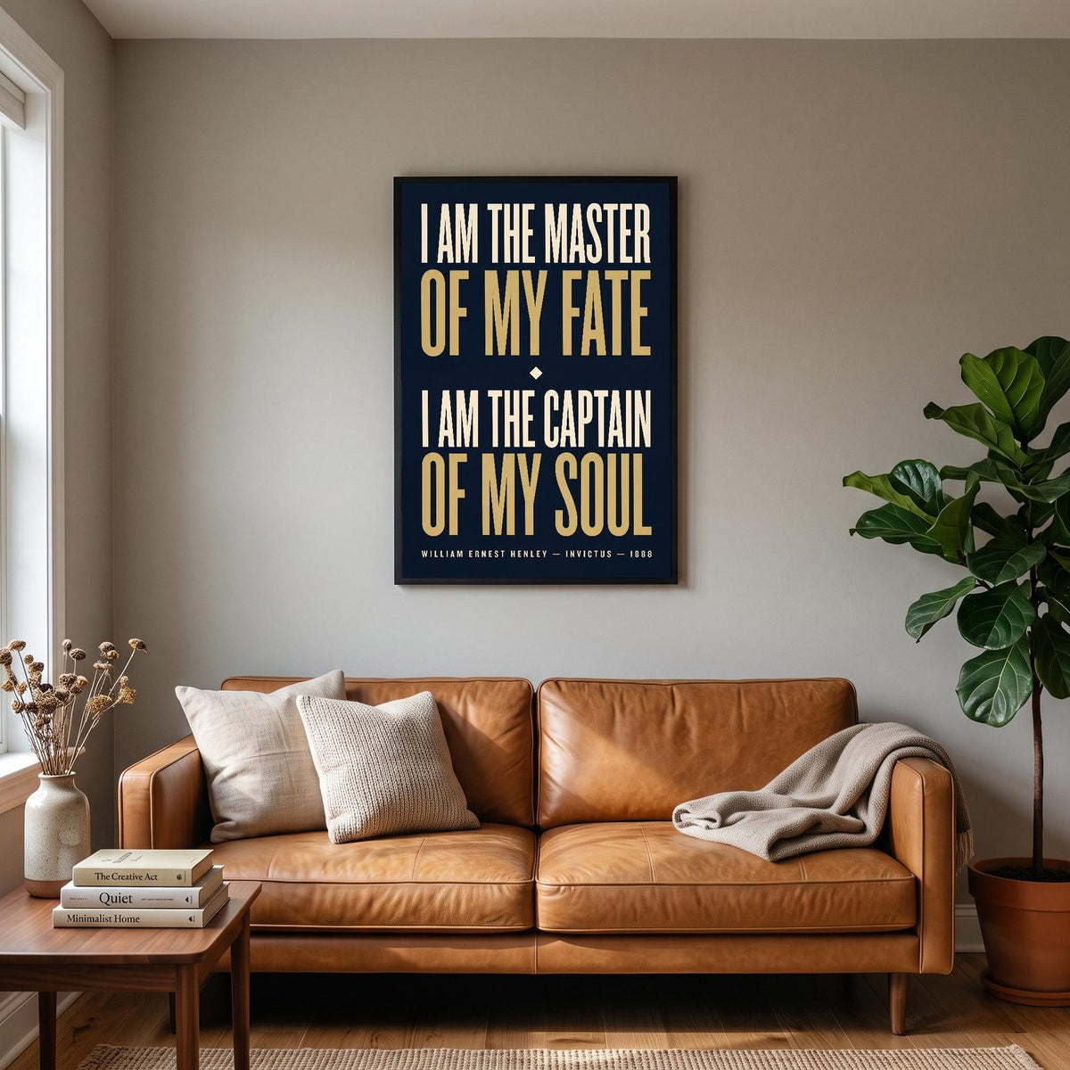 Invictus Print hanging on a living room wall