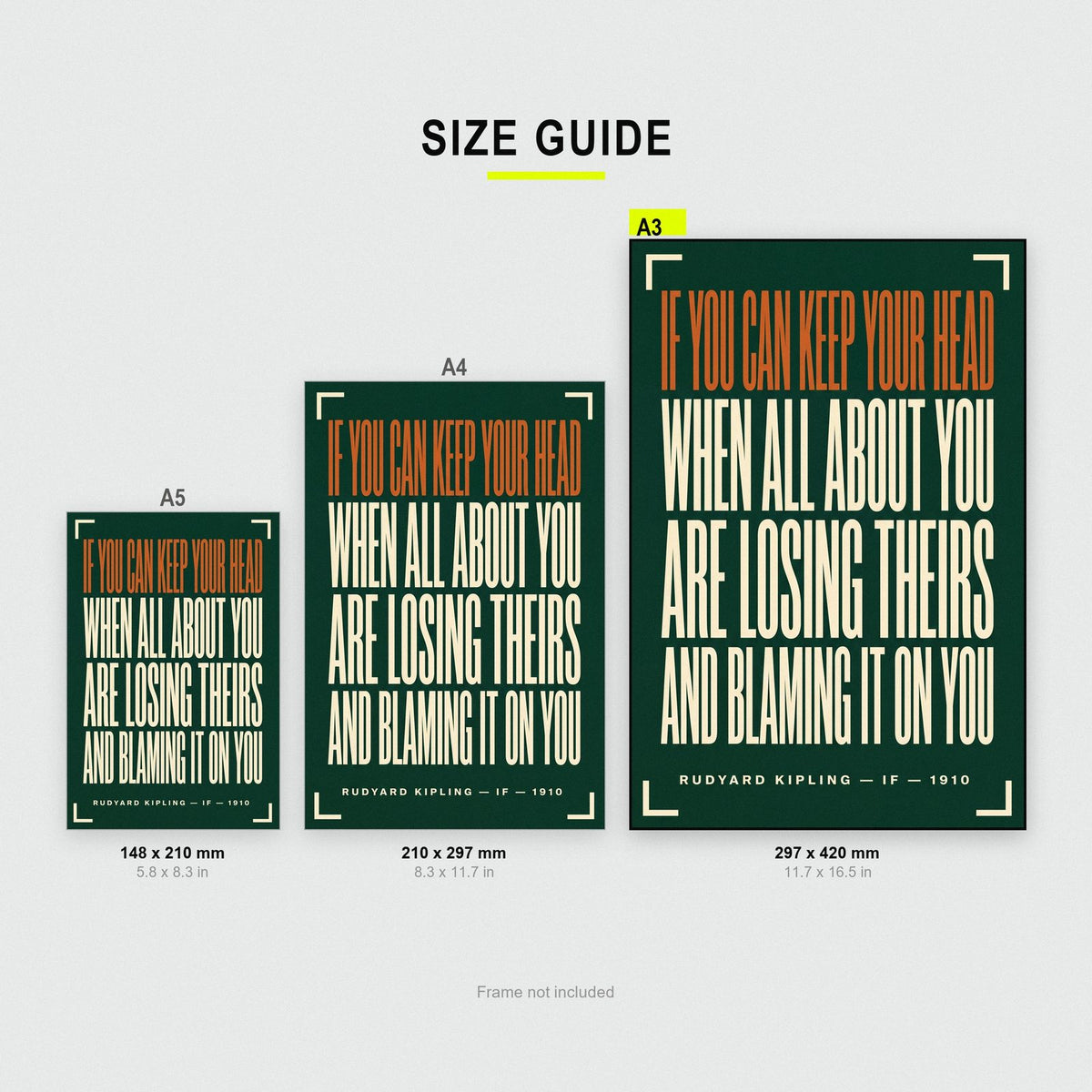 If Poem Print size guide showing A3, A4 and A5