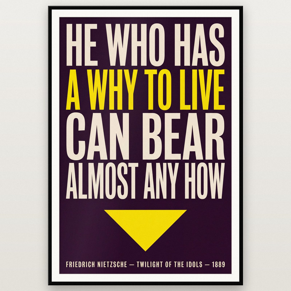 Nietzsche Quote Print shown in a black frame