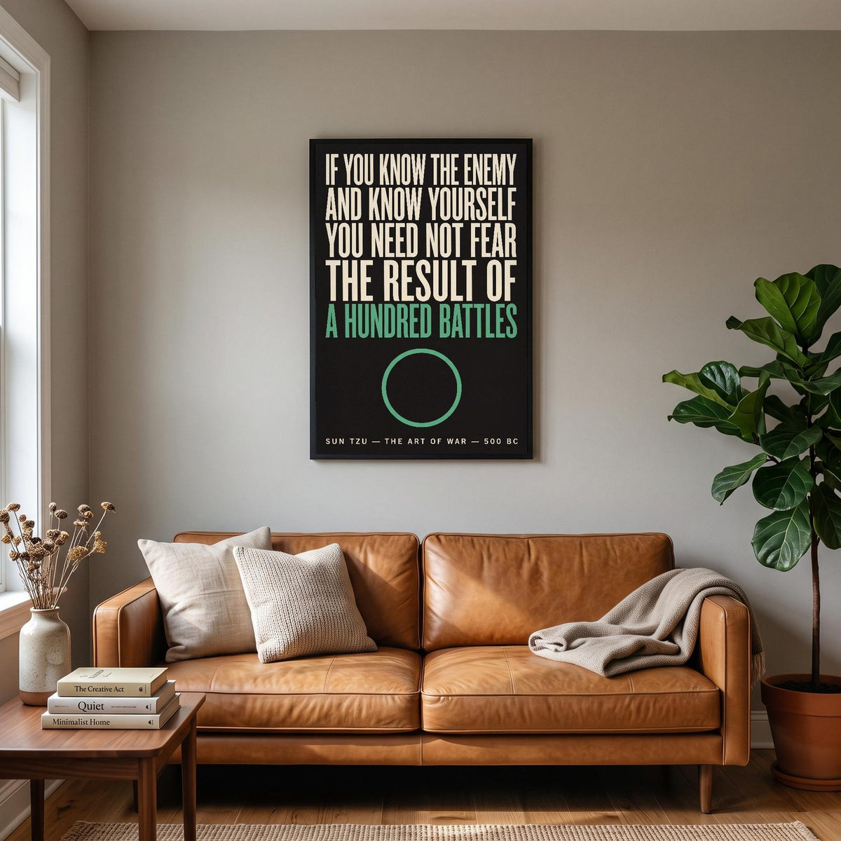 Sun Tzu Quote Print hanging on a living room wall