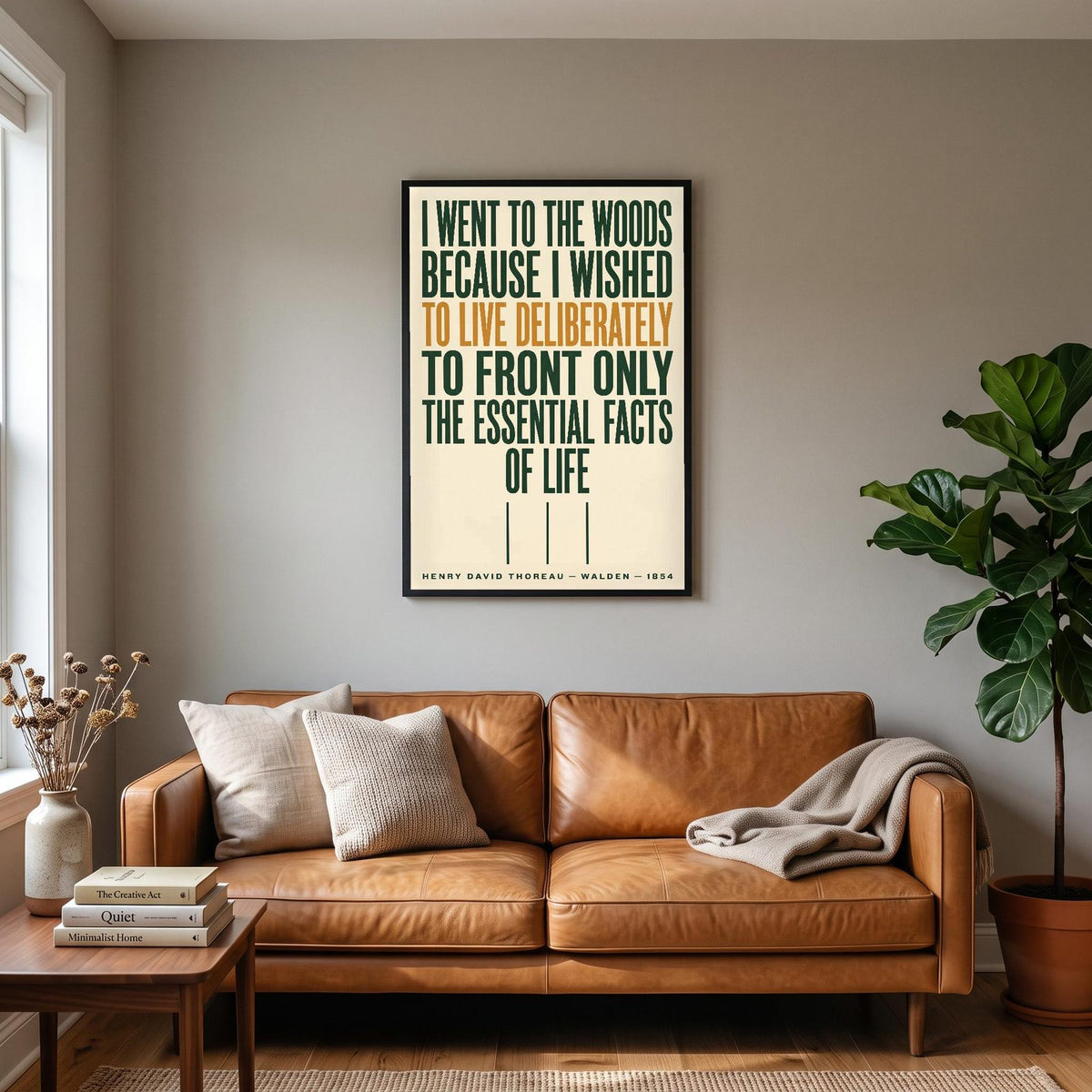 Walden Print hanging on a living room wall