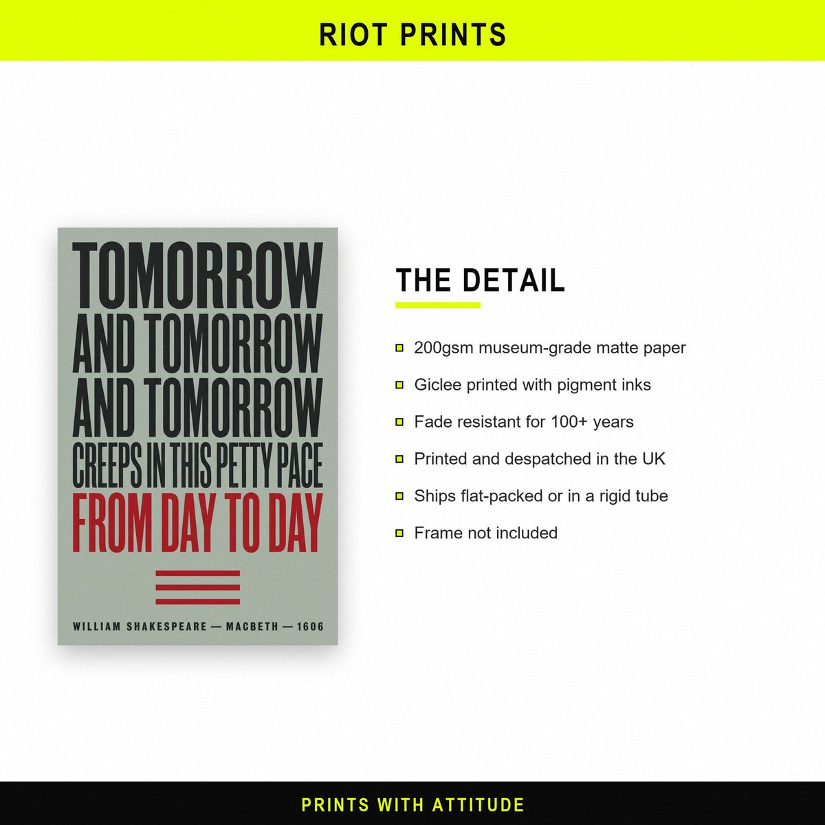 Tomorrow And Tomorrow Print paper and printing specification