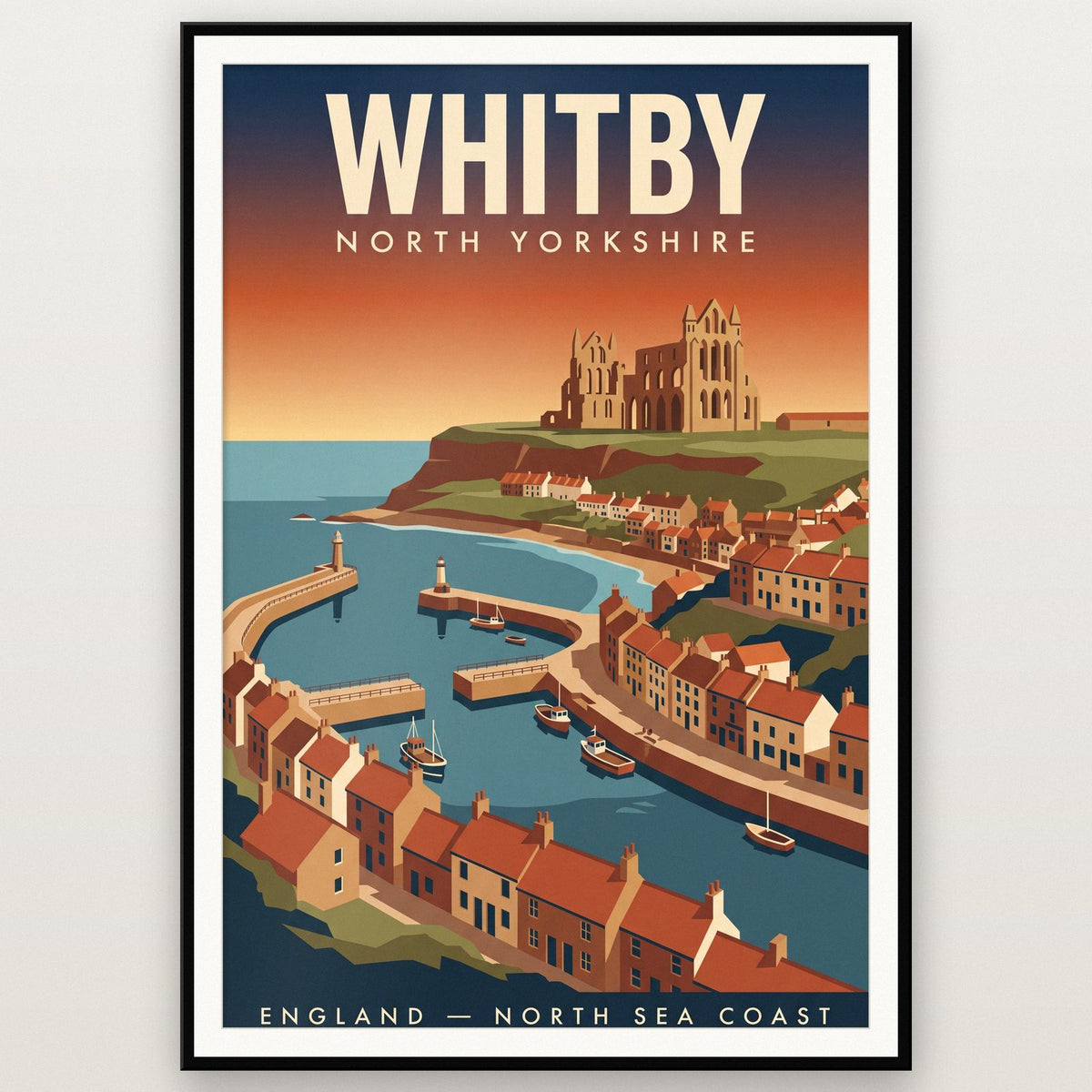 Whitby Print shown in a black frame