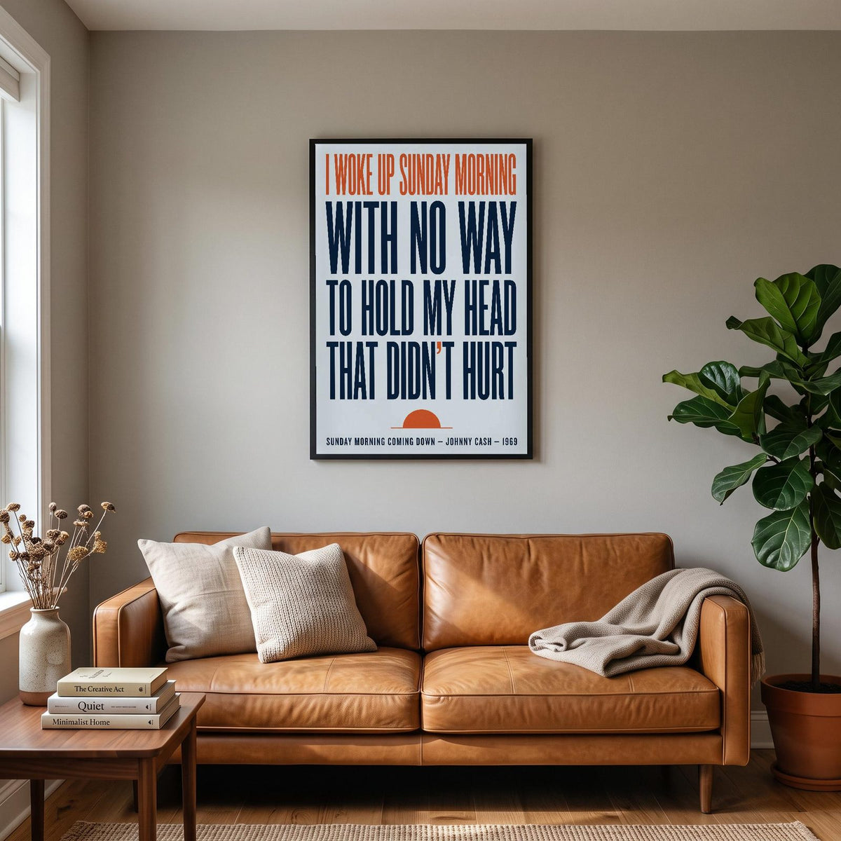 Sunday Morning Coming Down Print hanging on a living room wall