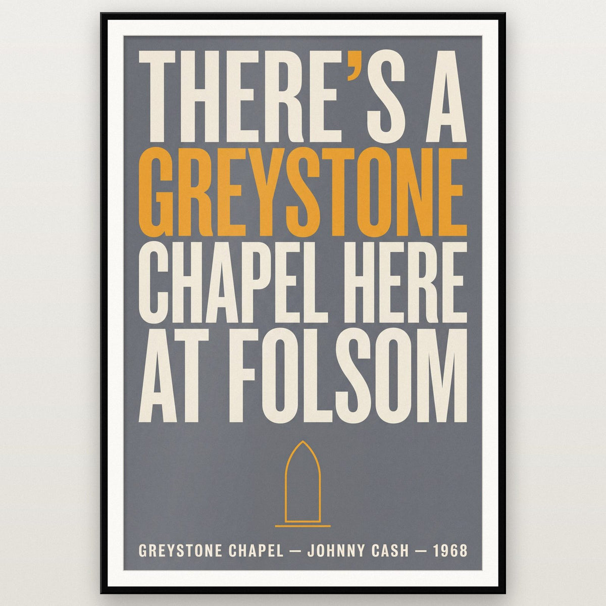 Greystone Chapel Print shown in a black frame