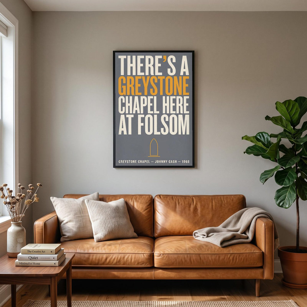 Greystone Chapel Print hanging on a living room wall