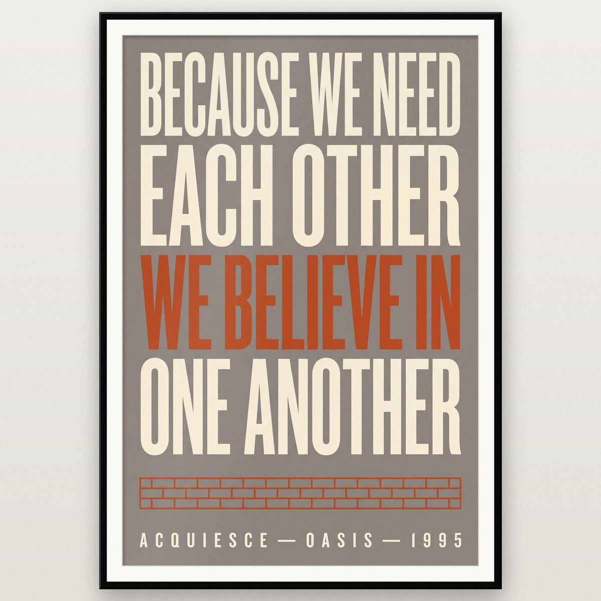 Acquiesce Lyrics Print shown in a black frame