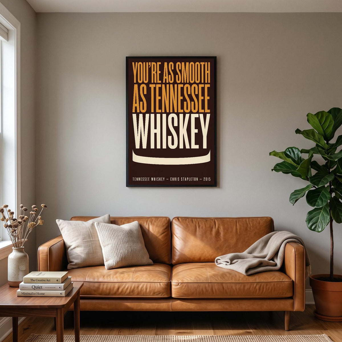 Tennessee Whiskey Print hanging on a living room wall