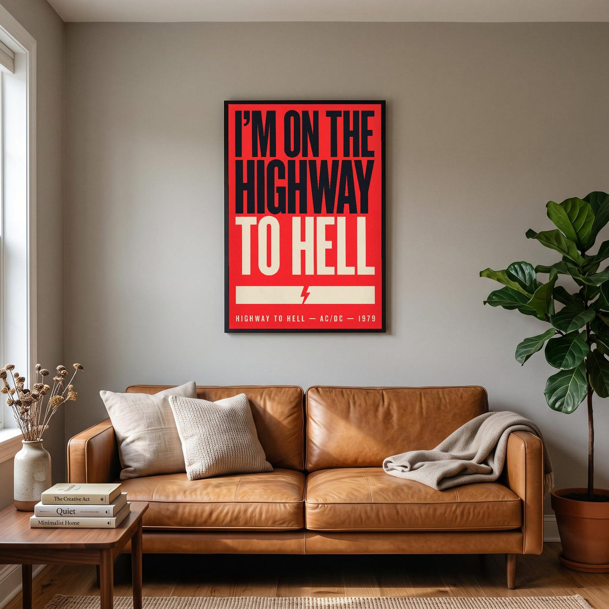 Highway to Hell Print hanging on a living room wall