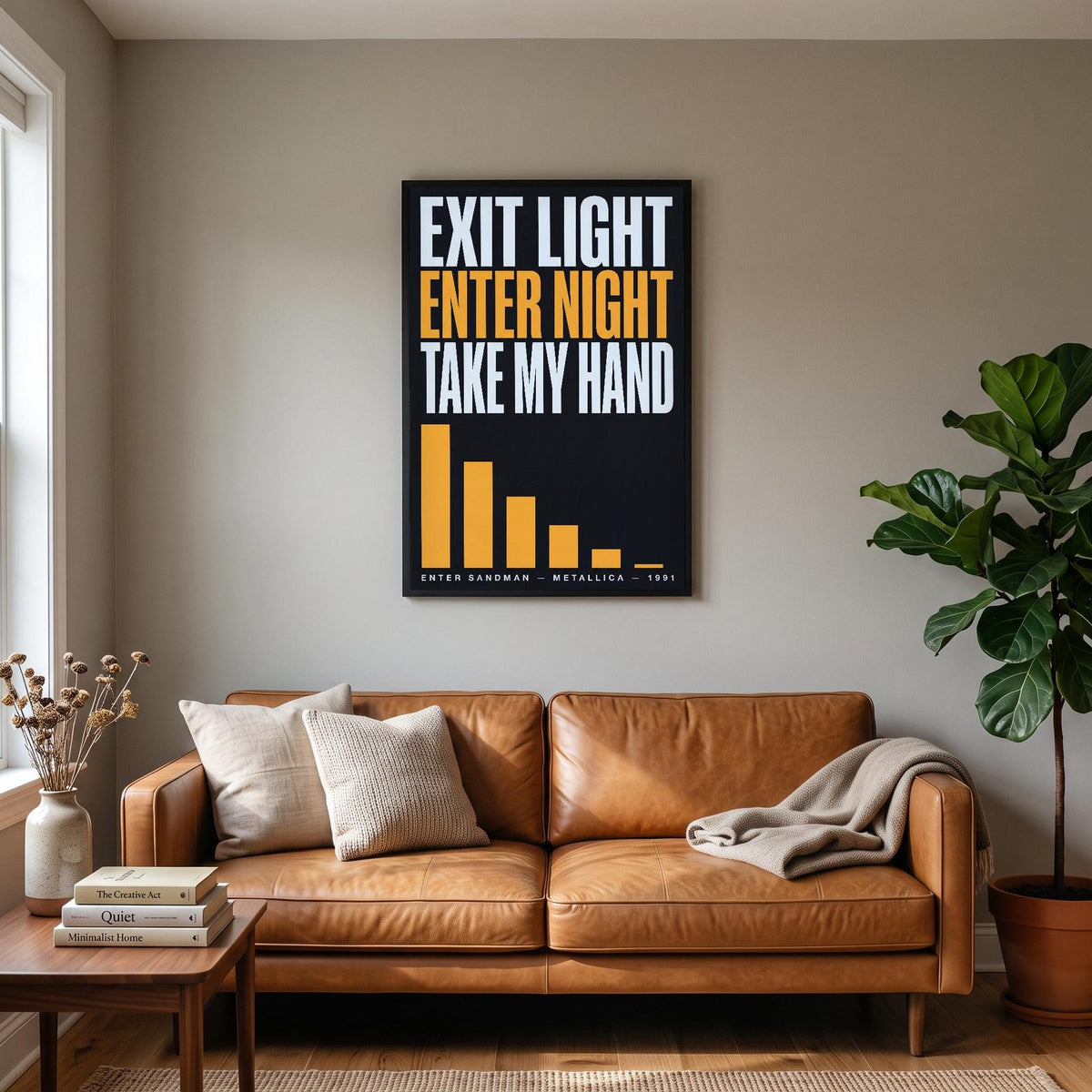 Enter Sandman Print hanging on a living room wall