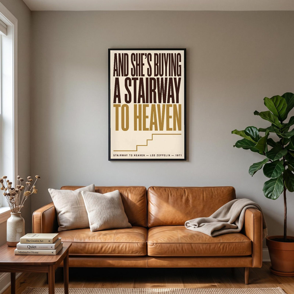 Stairway to Heaven Print hanging on a living room wall