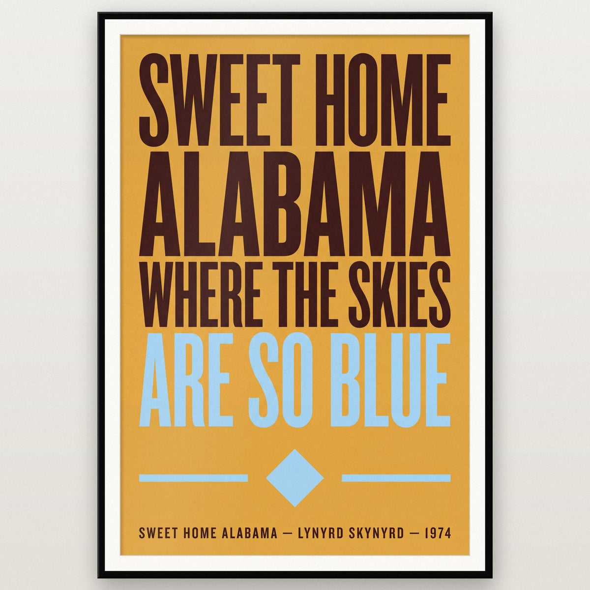 Sweet Home Alabama Print shown in a black frame