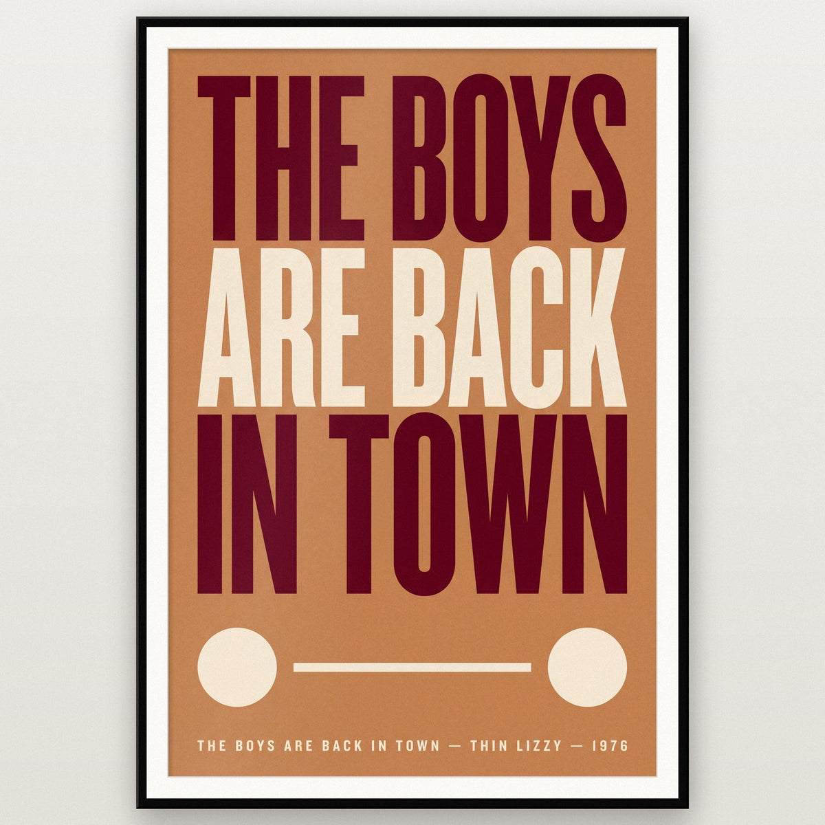 The Boys Are Back in Town Print shown in a black frame
