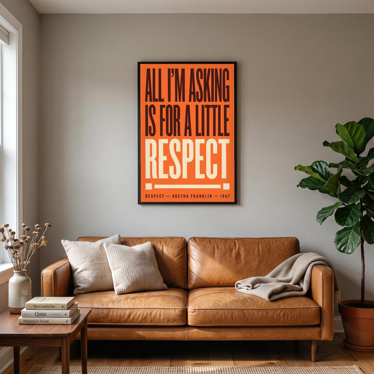 Respect Lyrics Print hanging on a living room wall