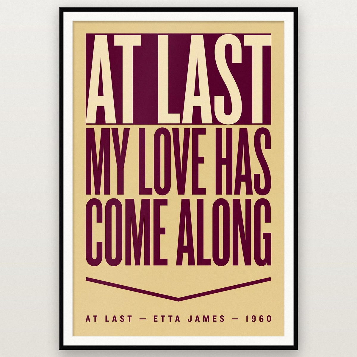 At Last Lyrics Print shown in a black frame