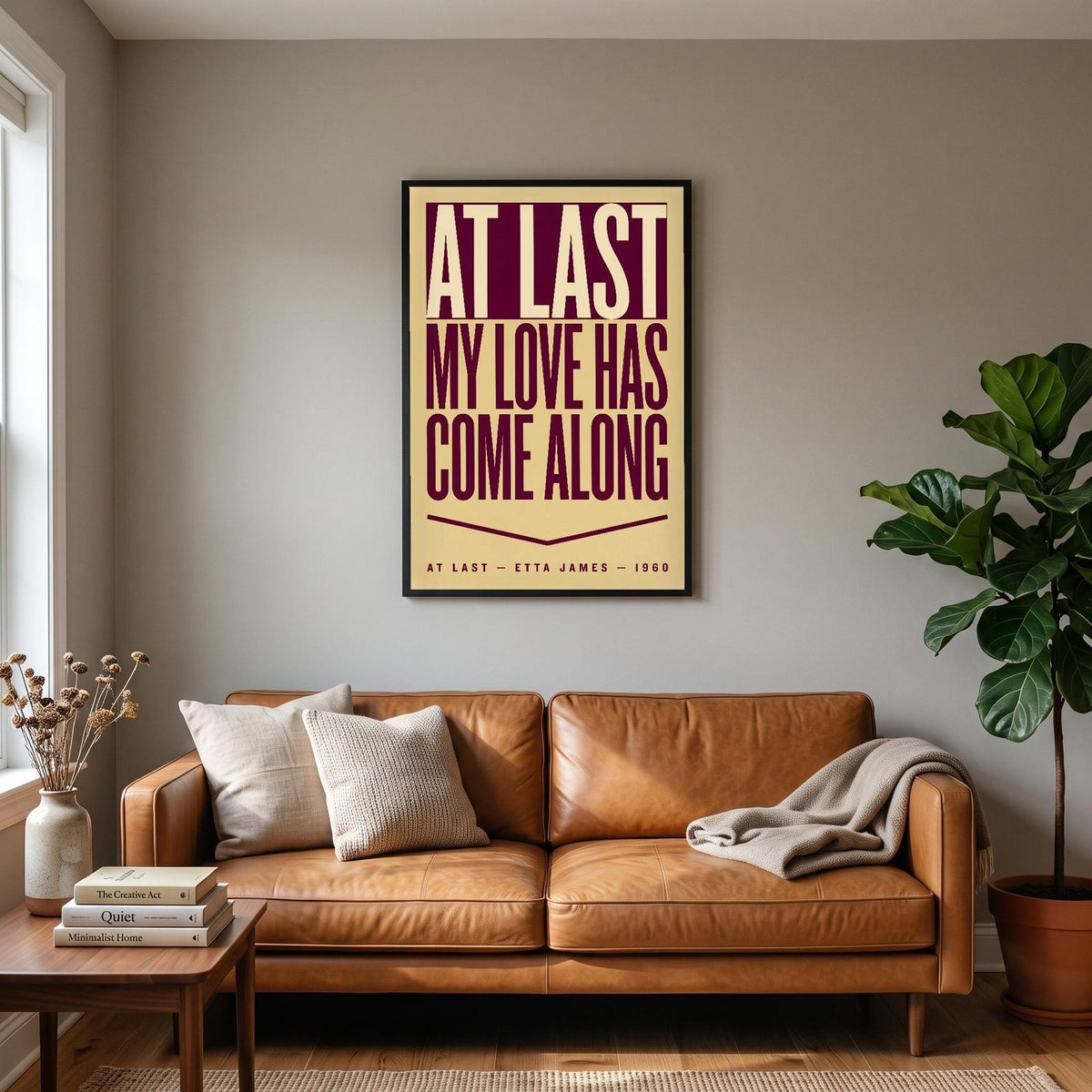 At Last Lyrics Print hanging on a living room wall