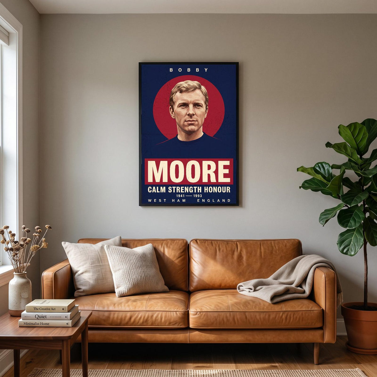 Bobby Moore Print hanging on a living room wall