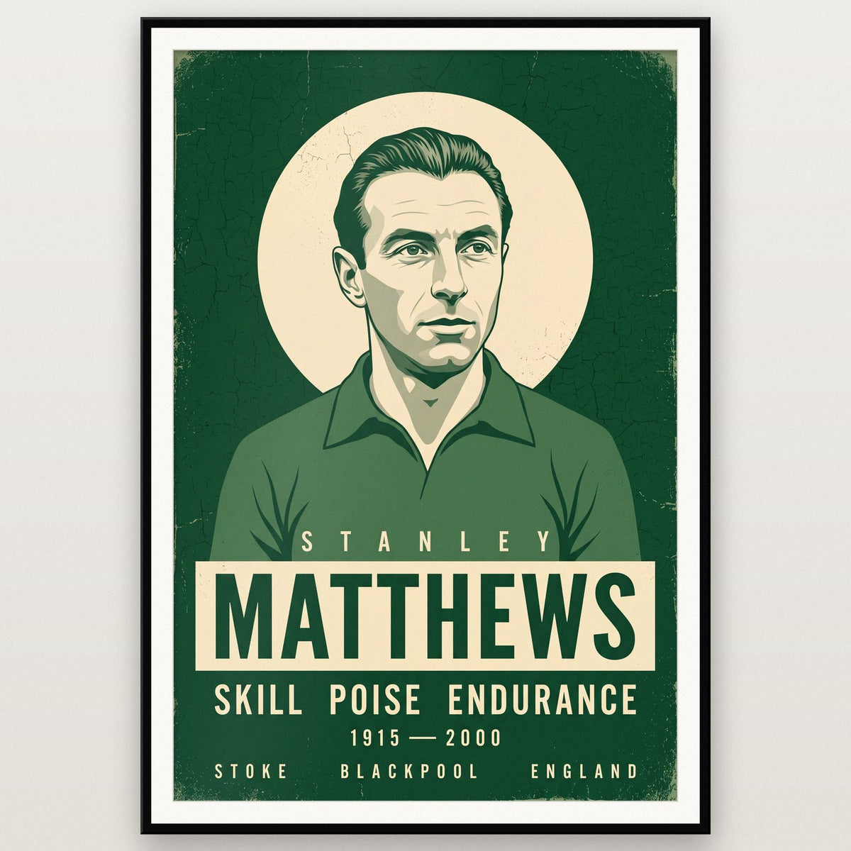 Stanley Matthews Print shown in a black frame