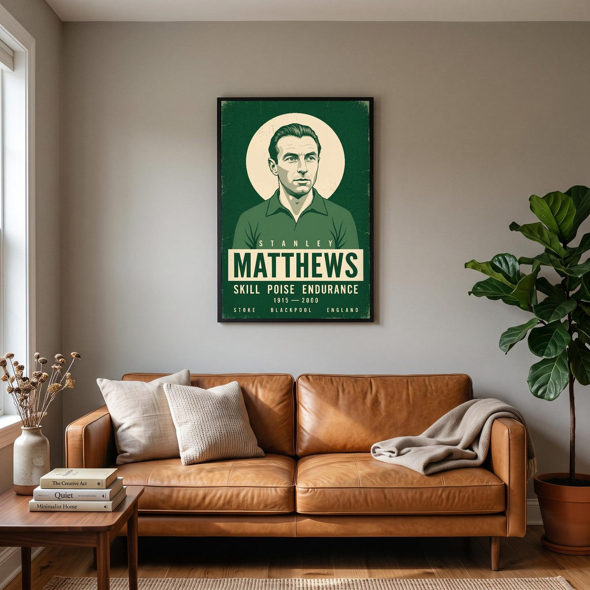 Stanley Matthews Print hanging on a living room wall