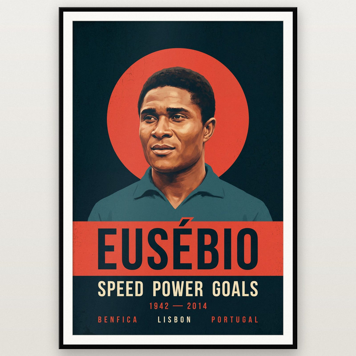 Eusebio Print shown in a black frame
