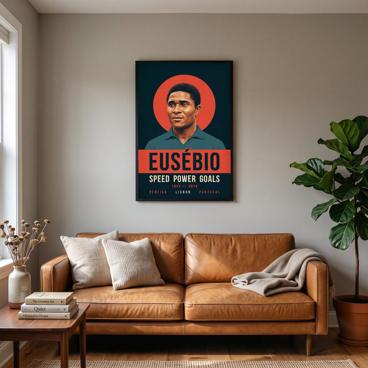 Eusebio Print hanging on a living room wall