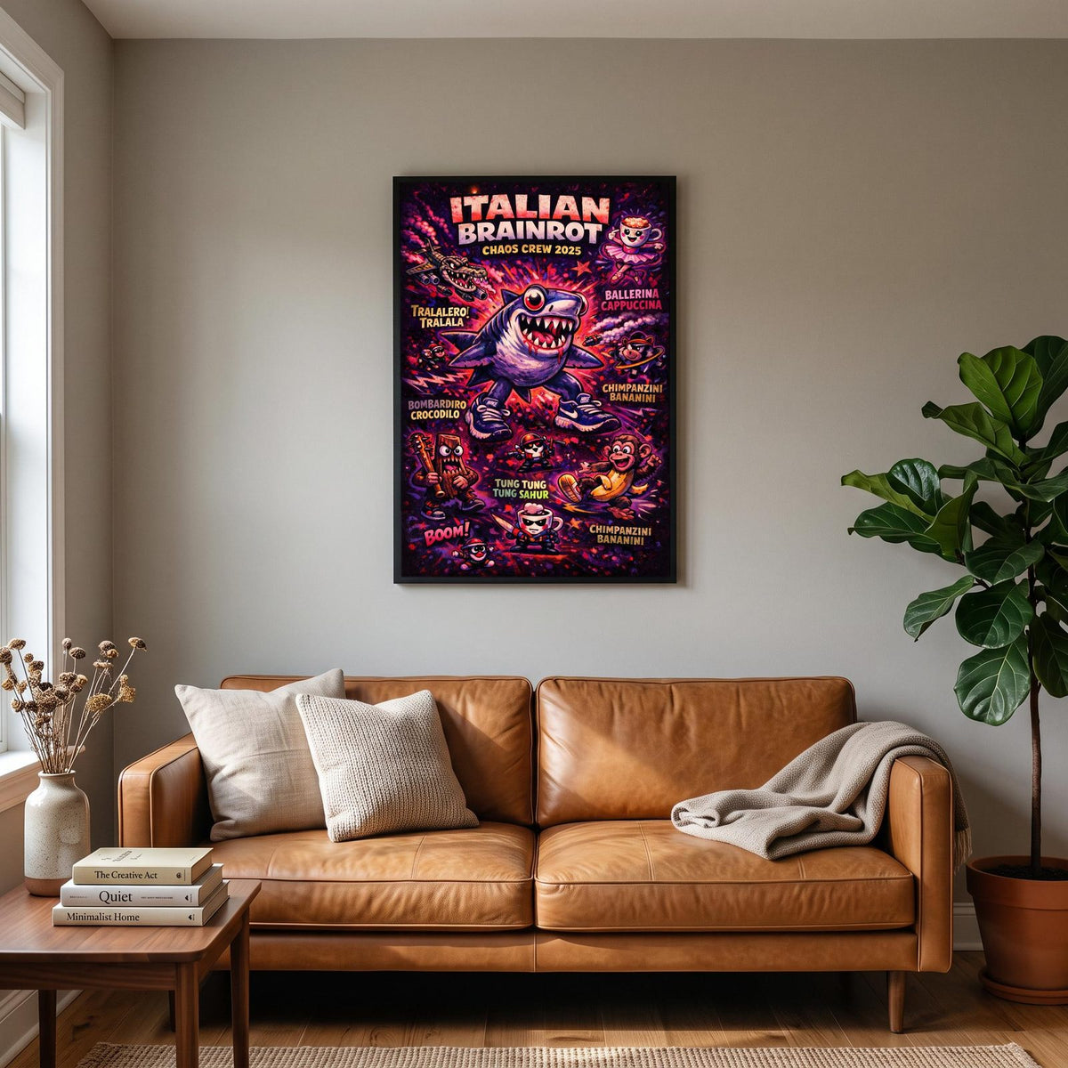 Funny Brain Rot Characters Poster hanging on a living room wall