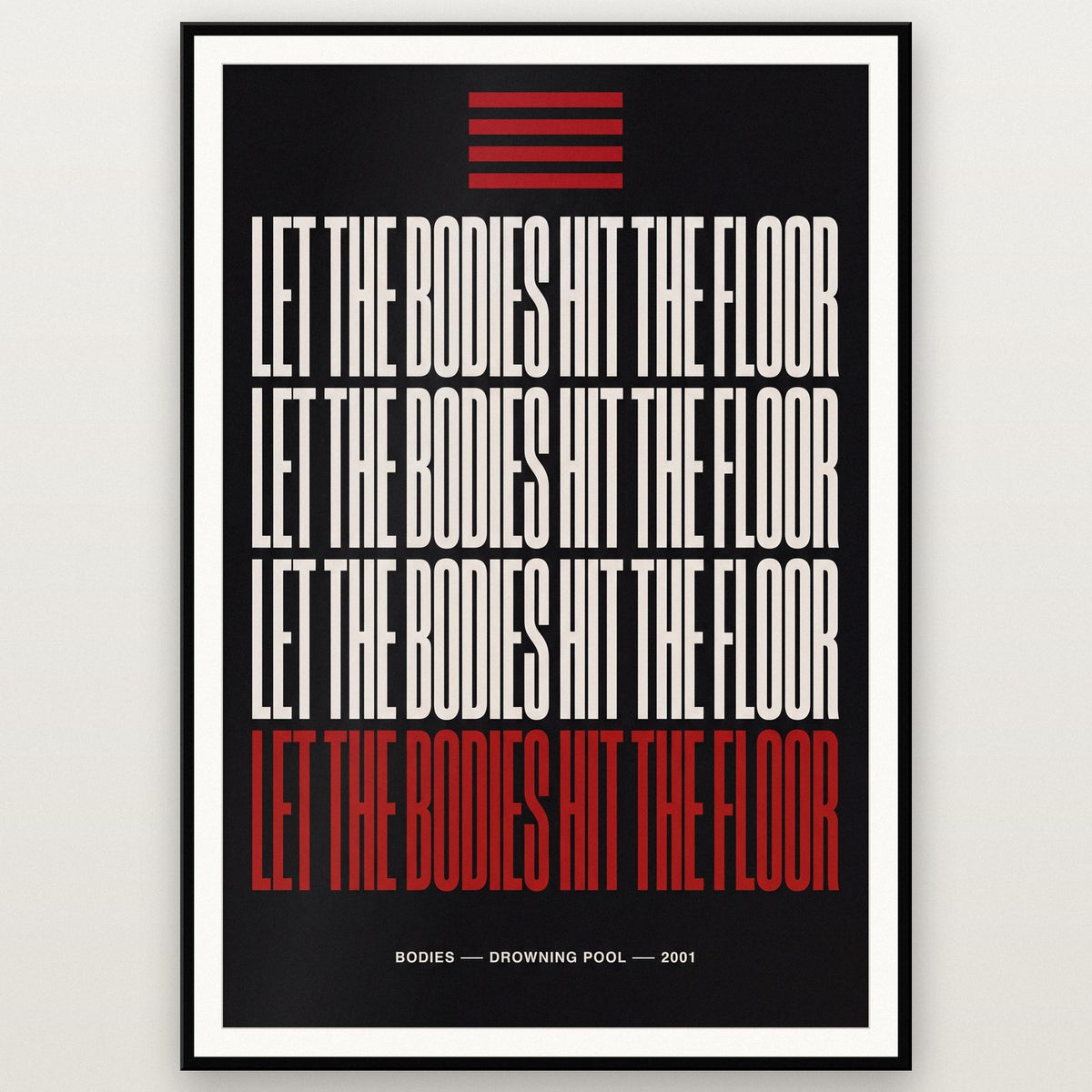 Bodies Lyrics Print shown in a black frame