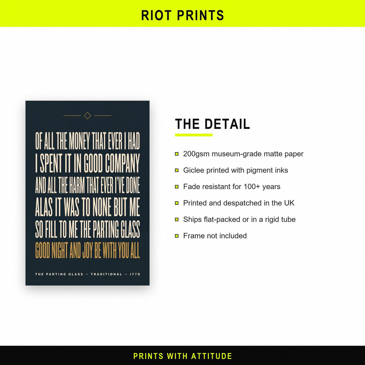 The Parting Glass Lyrics Print paper and printing specification