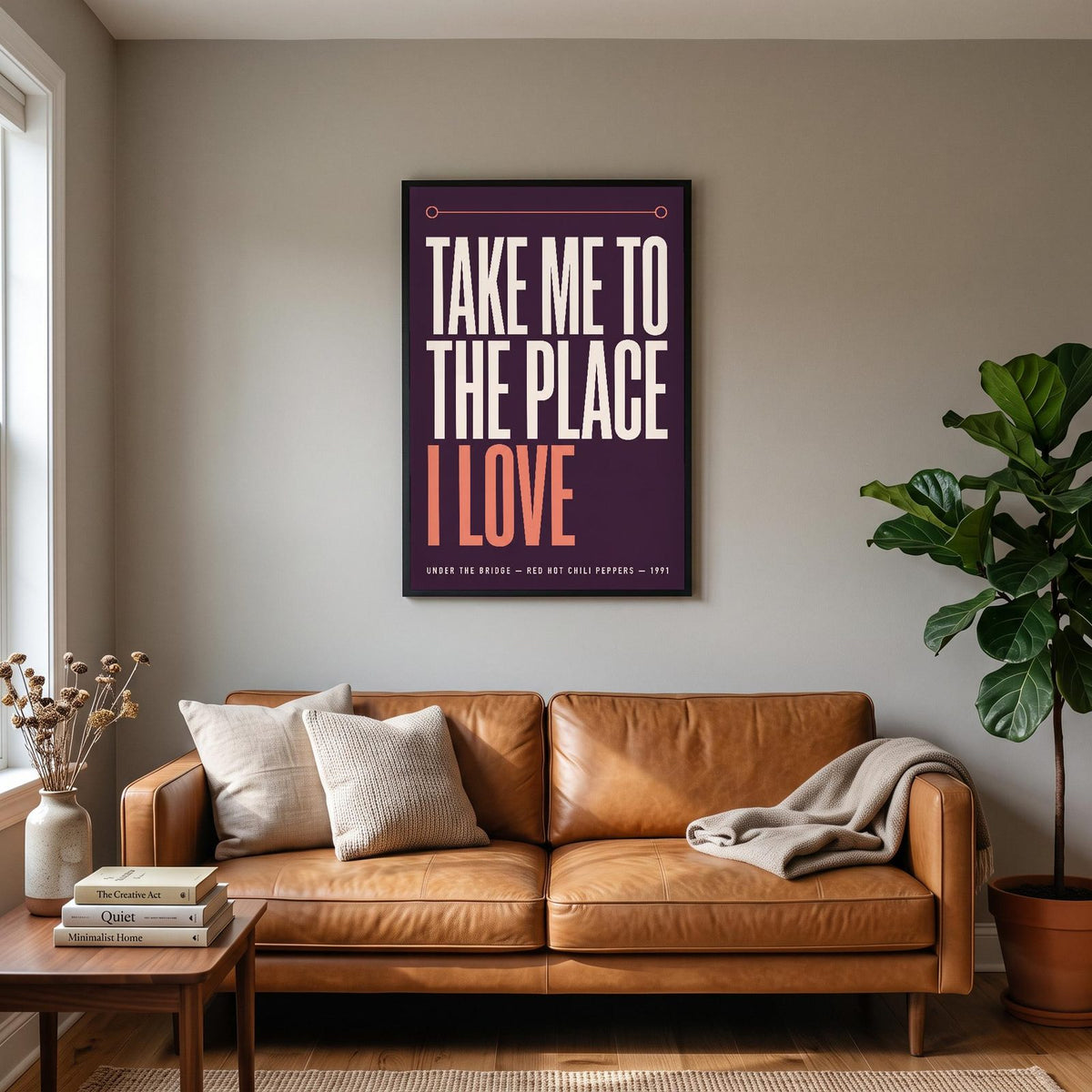 Under The Bridge Lyrics Print hanging on a living room wall
