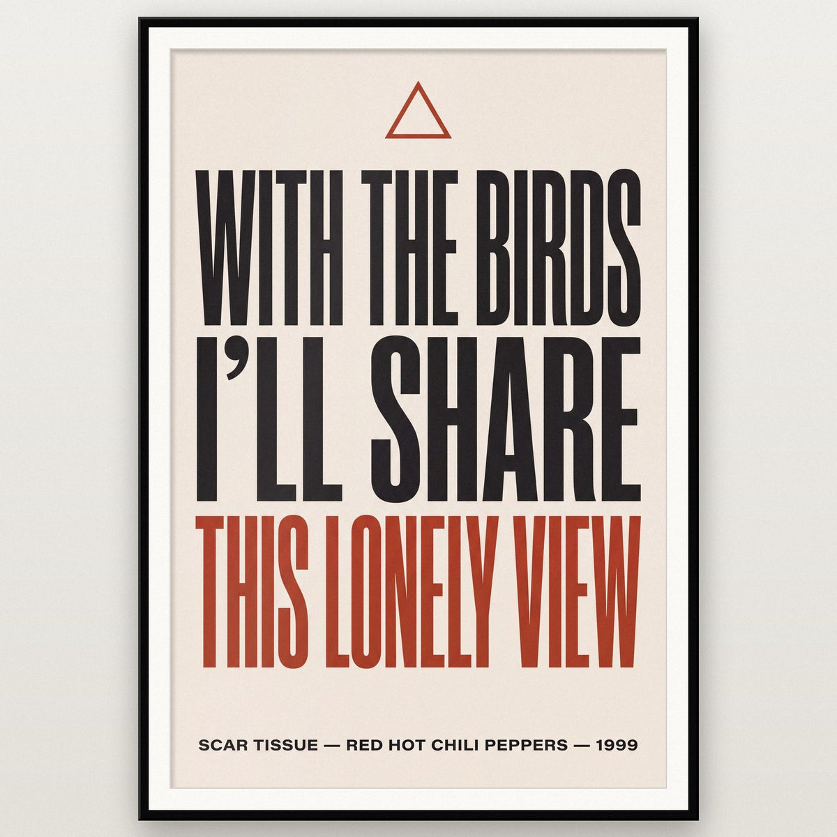 Scar Tissue Lyrics Print shown in a black frame