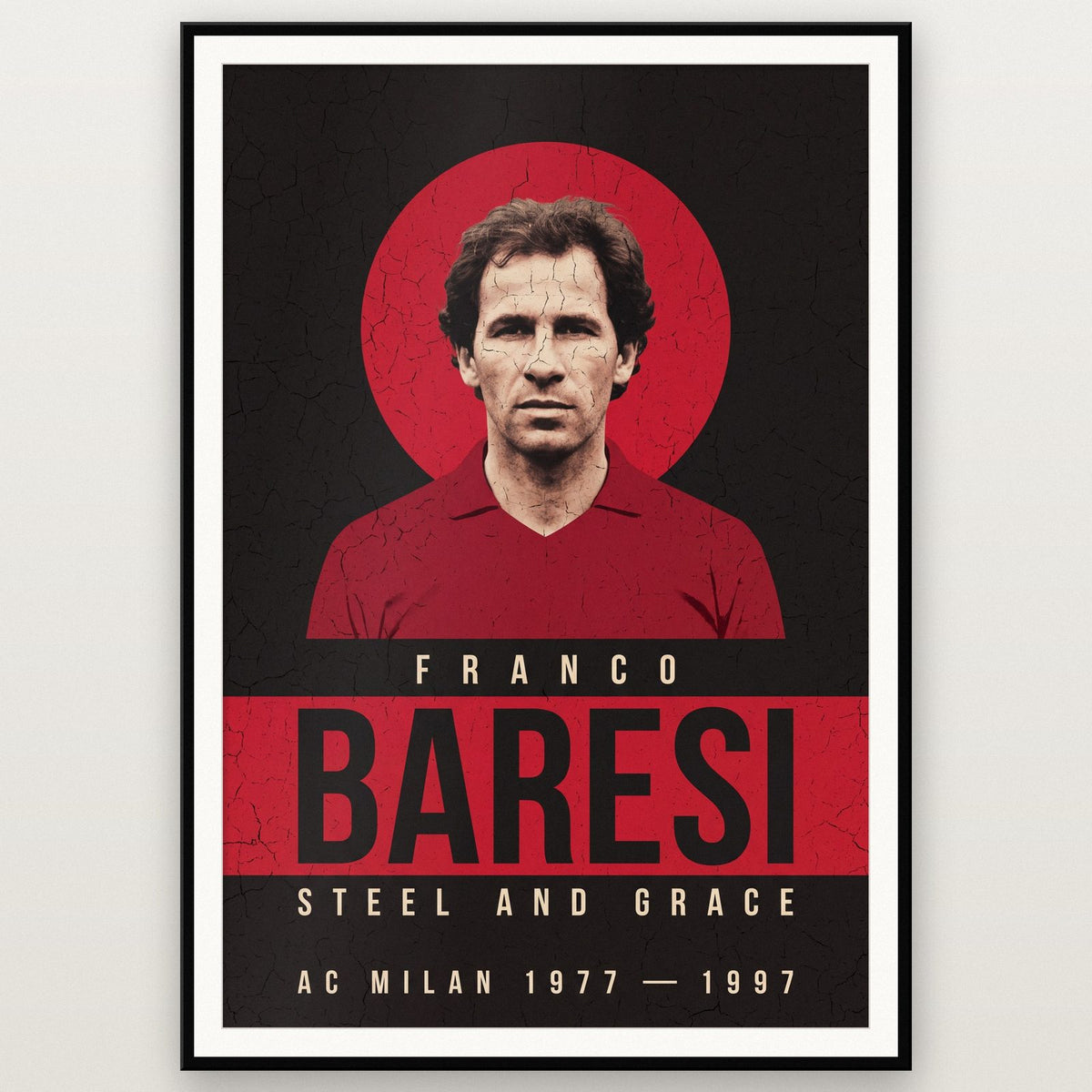 Franco Baresi Print shown in a black frame