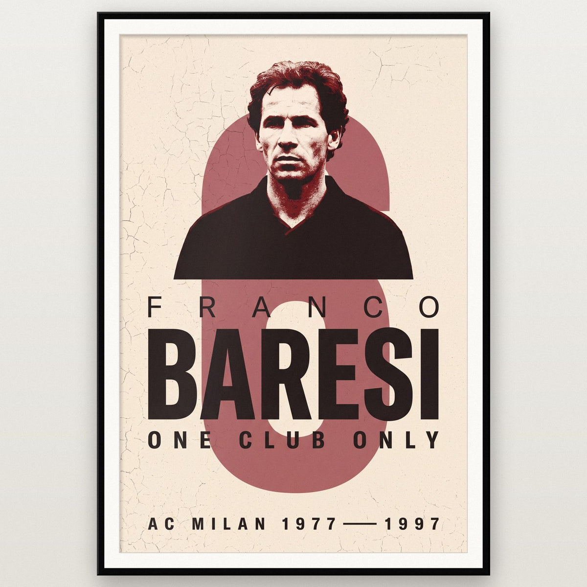 Franco Baresi Print shown in a black frame
